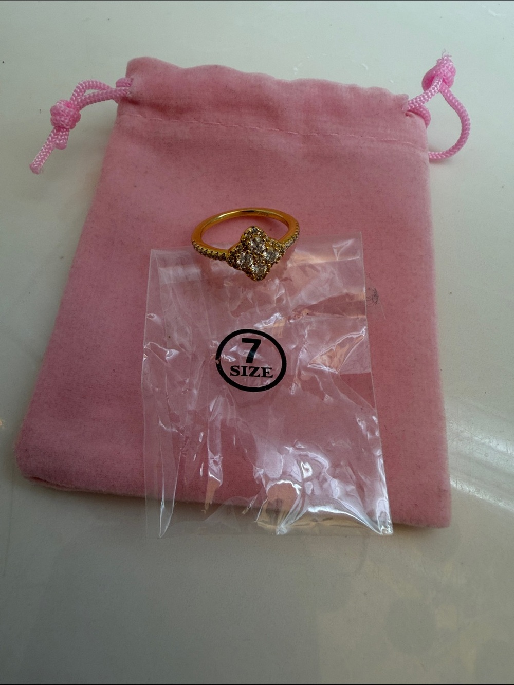 Gold-Tone Pink Crystal Flower Ring - Size 7